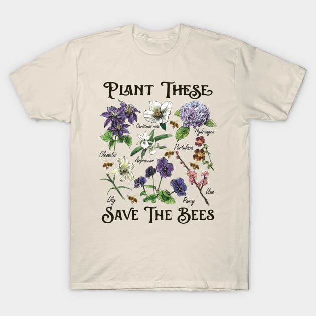 Save Bees Cartoon Flowers Art T-Shirt by USProudness